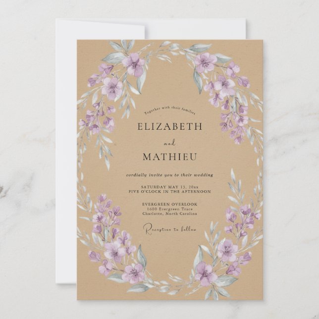 Invitación Boda de eucalipto con follaje de lavanda bronceada (Anverso)