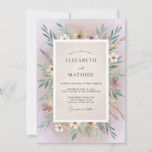 Invitación Boda de Eucalipto con Follaje de Lila Malva