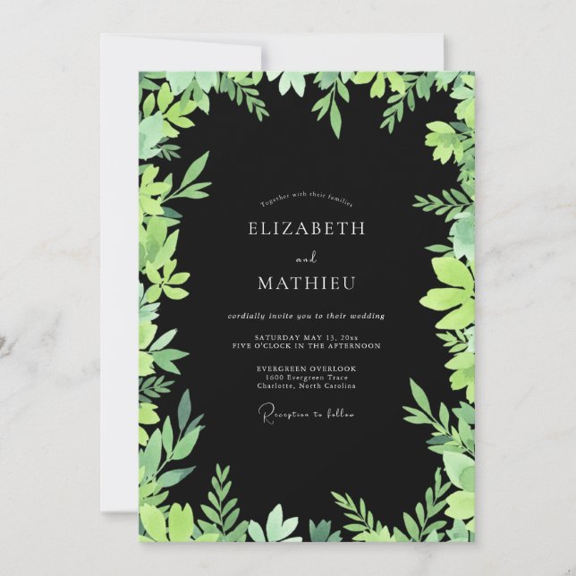 Invitación Boda de eucalipto con follaje de lima negra (Anverso)