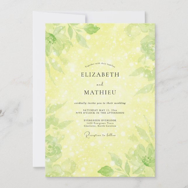 Invitación Boda de eucalipto con follaje de limón (Anverso)