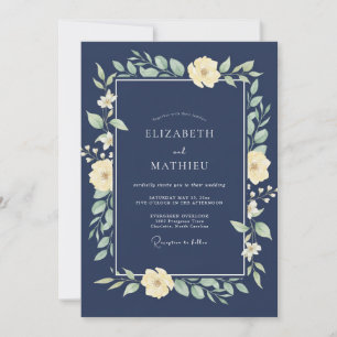 Invitación Boda de eucalipto con follaje de marfil de acero