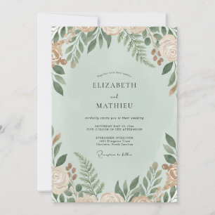 Invitación Boda de eucalipto con follaje de marfil menta