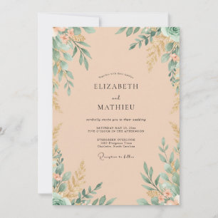 Invitación Boda de eucalipto con follaje de melocotón