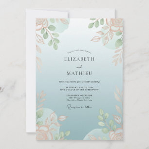 Invitación Boda de eucalipto con follaje de melocotón celeste
