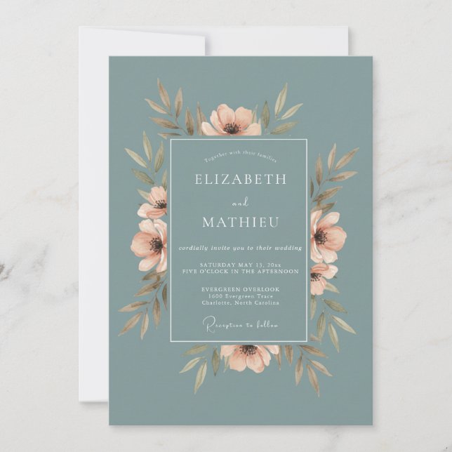 Invitación Boda de Eucalipto con Follaje de Melocotón de Acer (Anverso)