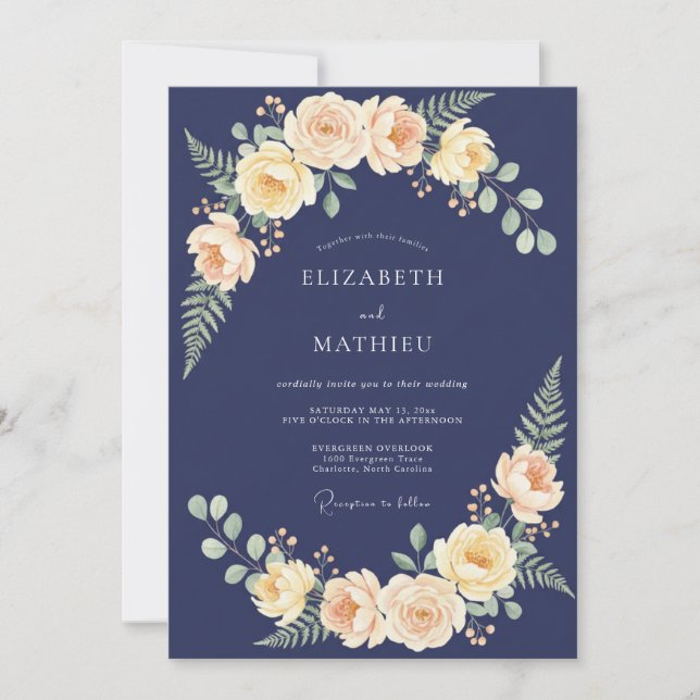 Invitación Boda de eucalipto con follaje de melocotón de medi (Anverso)