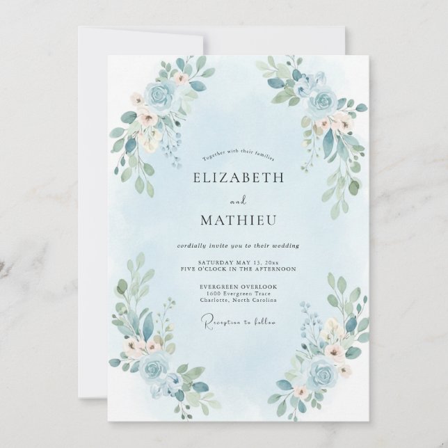 Invitación Boda de eucalipto con follaje de melocotón en polv (Anverso)