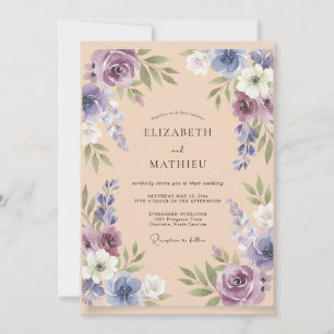 Invitación Boda de Eucalipto con Follaje de Melocotón Lila