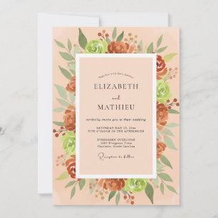 Invitación Boda de Eucalipto con Follaje de Melocotón Oxidado