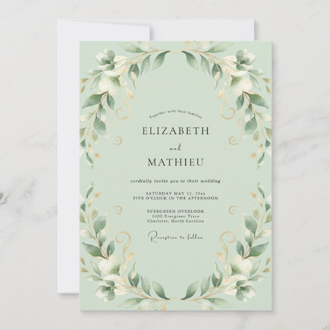 Invitación Boda de eucalipto con follaje de menta (Anverso)
