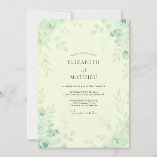 Invitación Boda de eucalipto con follaje de menta amarillo pá
