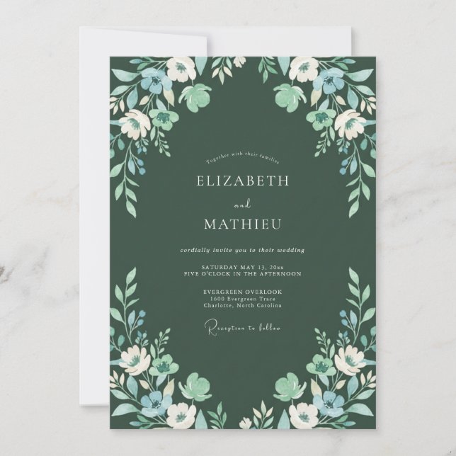 Invitación Boda de eucalipto con follaje de menta de medianoc (Anverso)