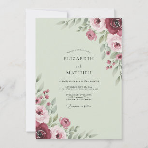 Invitación Boda de eucalipto con follaje de menta granate