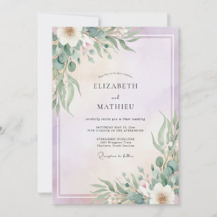 Invitación Boda de Eucalipto con Follaje de Menta Lila