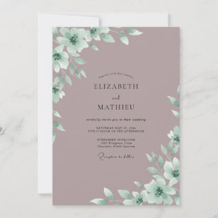 Invitación Boda de Eucalipto con Follaje de Menta Rosa Antigu