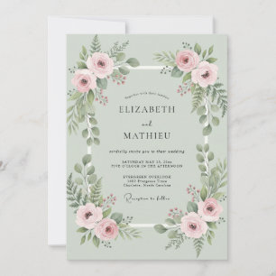 Invitación Boda de Eucalipto con Follaje de Menta Rosada