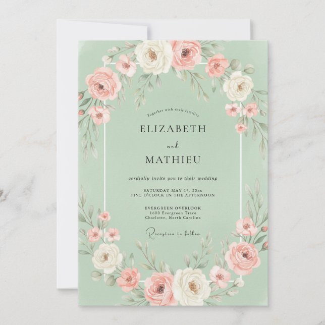 Invitación Boda de Eucalipto con Follaje de Menta Rubor (Anverso)