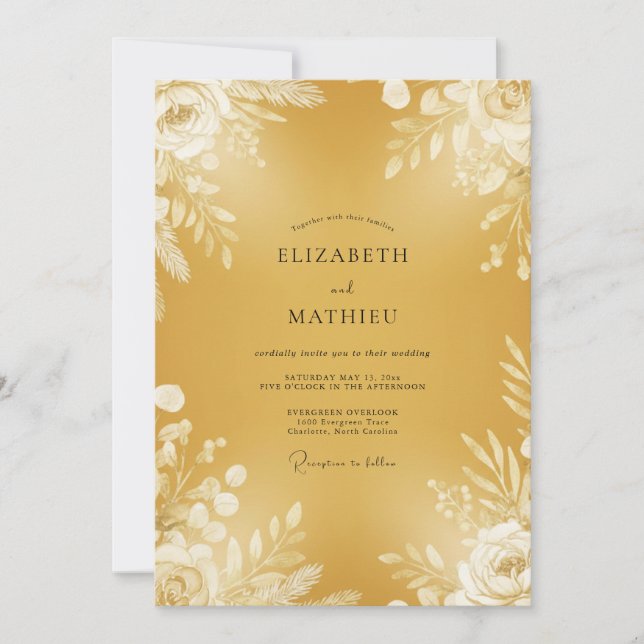 Invitación Boda de Eucalipto con Follaje de Mostaza (Anverso)