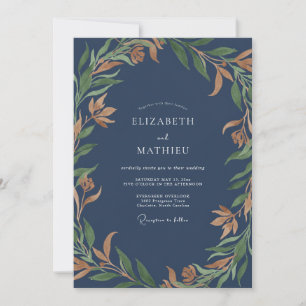 Invitación Boda de Eucalipto con Follaje de Ocra Pizarra