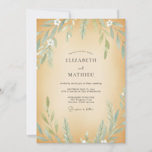 Invitación Boda de eucalipto con follaje de oliva ocre