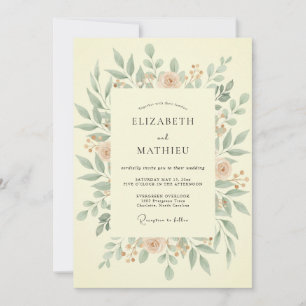 Invitación Boda de Eucalipto con Follaje de Olivo Melocotón