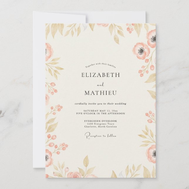 Invitación Boda de Eucalipto con Follaje de Oro Champán (Anverso)
