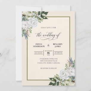 Invitación Boda de Eucalipto con Follaje de Oro Marfil