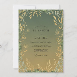Invitación Boda de Eucalipto con Follaje de Oro Oliva