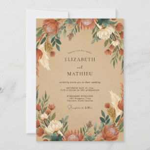Invitación Boda de Eucalipto con Follaje de Óxido de Ocre