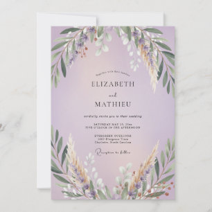 Invitación Boda de Eucalipto con Follaje de Pampas Lila