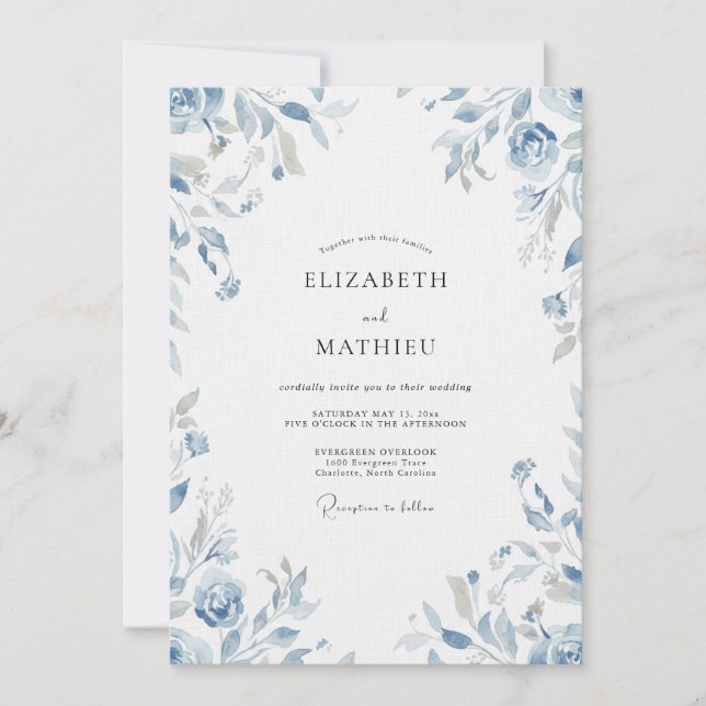 Invitación Boda de Eucalipto con Follaje de Periwinkle (Anverso)