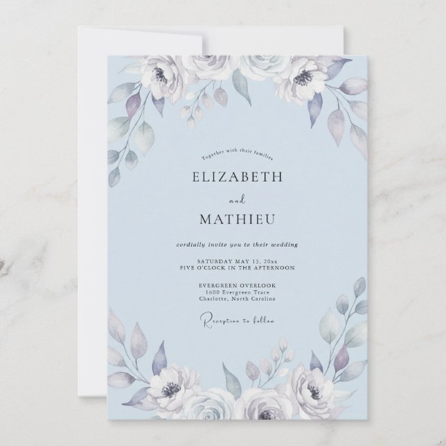 Invitación Boda de Eucalipto con Follaje de Periwinkle Brumos (Anverso)