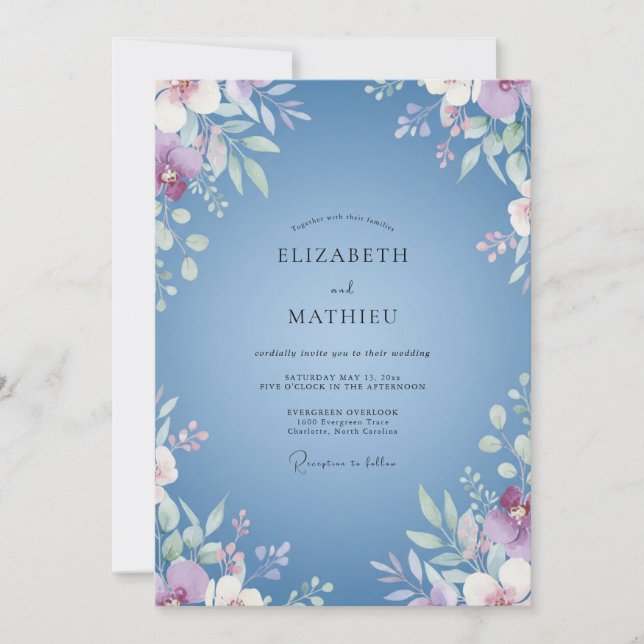 Invitación Boda de Eucalipto con Follaje de Periwinkle de Ace (Anverso)