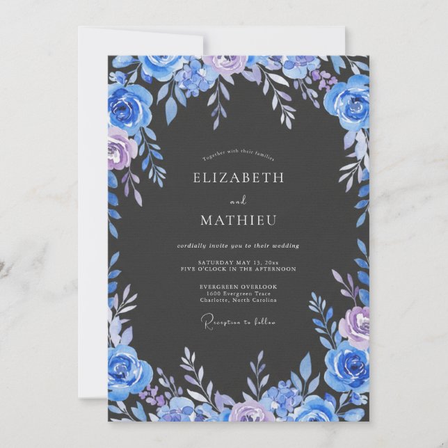Invitación Boda de Eucalipto con Follaje de Periwinkle Índigo (Anverso)