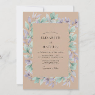 Invitación Boda de Eucalipto con Follaje de Periwinkle Taupe