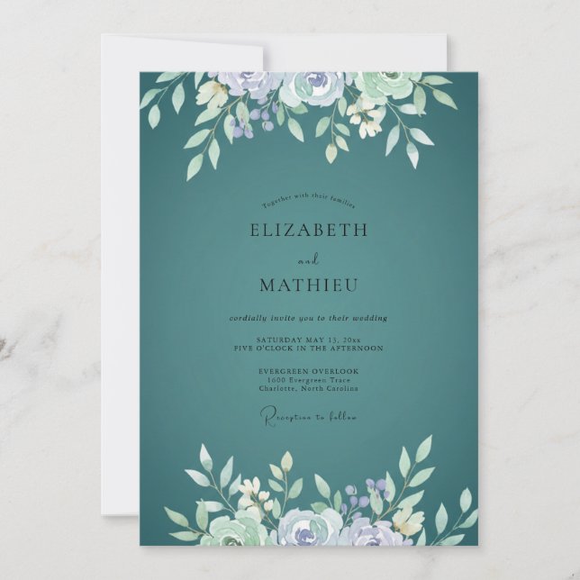 Invitación Boda de Eucalipto con Follaje de Periwinkle Verde  (Anverso)
