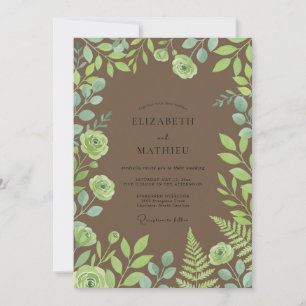 Invitación Boda de eucalipto con follaje de pistacho marrón