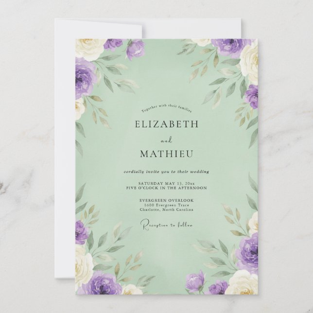 Invitación Boda de Eucalipto con Follaje de Pistacho y Amatis (Anverso)