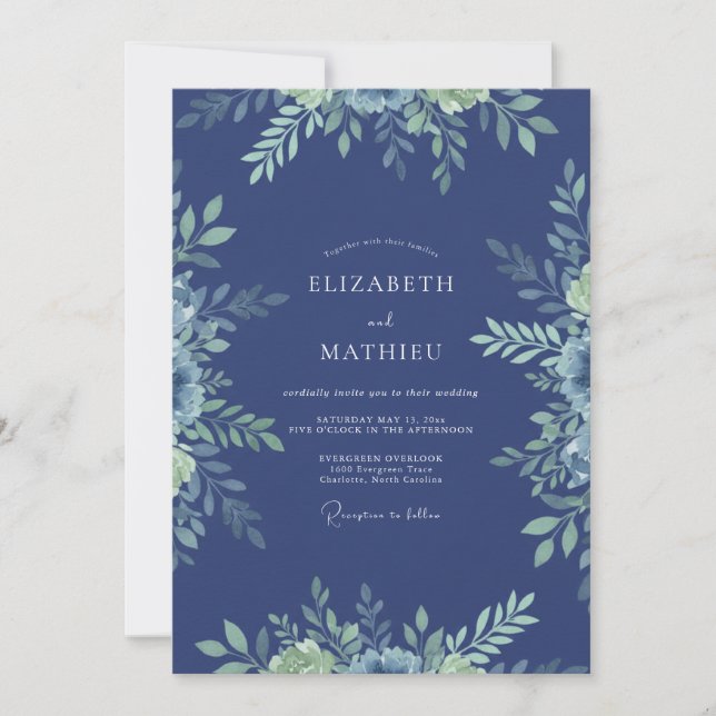 Invitación Boda de Eucalipto con Follaje de Pizarra (Anverso)