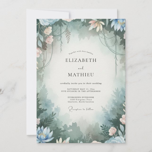 Invitación Boda de eucalipto con follaje de pizarra acuática (Anverso)