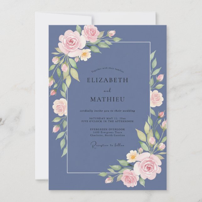Invitación Boda de Eucalipto con Follaje de Pizarra Rosada (Anverso)