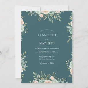 Invitación Boda de eucalipto con follaje de pizarra teal