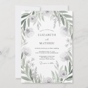 Invitación Boda de eucalipto con follaje de plata atenuada