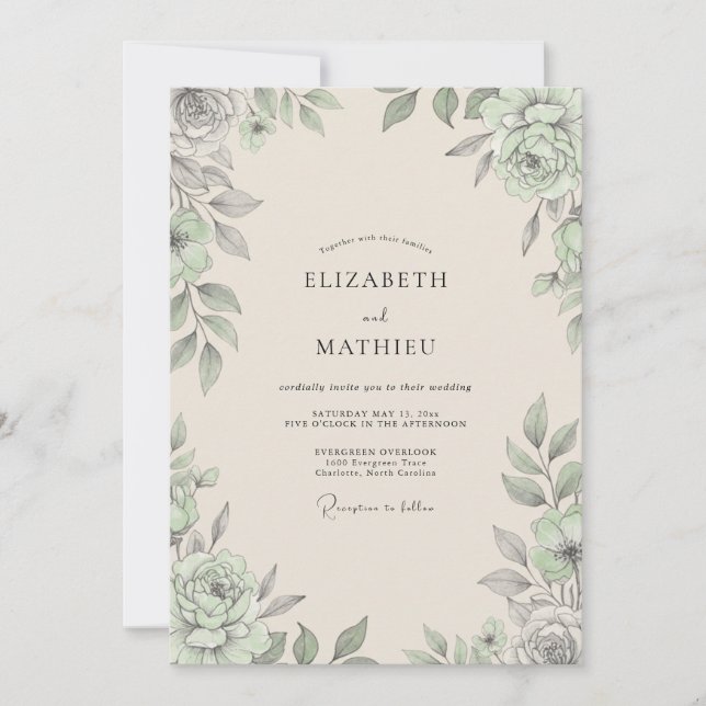 Invitación Boda de eucalipto con follaje de plata champán (Anverso)