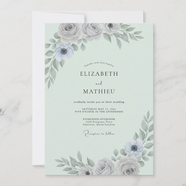 Invitación Boda de Eucalipto con Follaje de Plata Menta (Anverso)