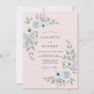 Invitación Boda de Eucalipto con Follaje de Plata Rosado