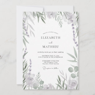 Invitación Boda de eucalipto con follaje de plata y lavanda
