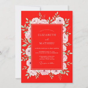 Invitación Boda de Eucalipto con Follaje de Ranúnculo Escarla
