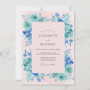 Invitación Boda de Eucalipto con Follaje de Rubor Cian