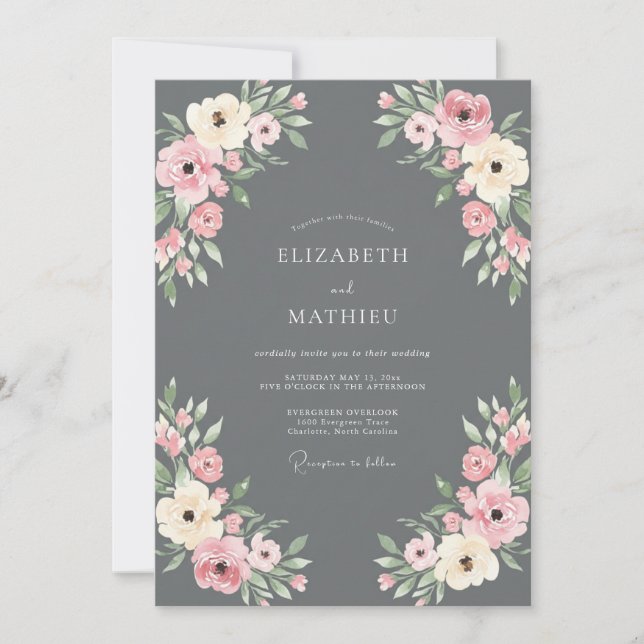 Invitación Boda de Eucalipto con Follaje de Rubor de Carbón (Anverso)